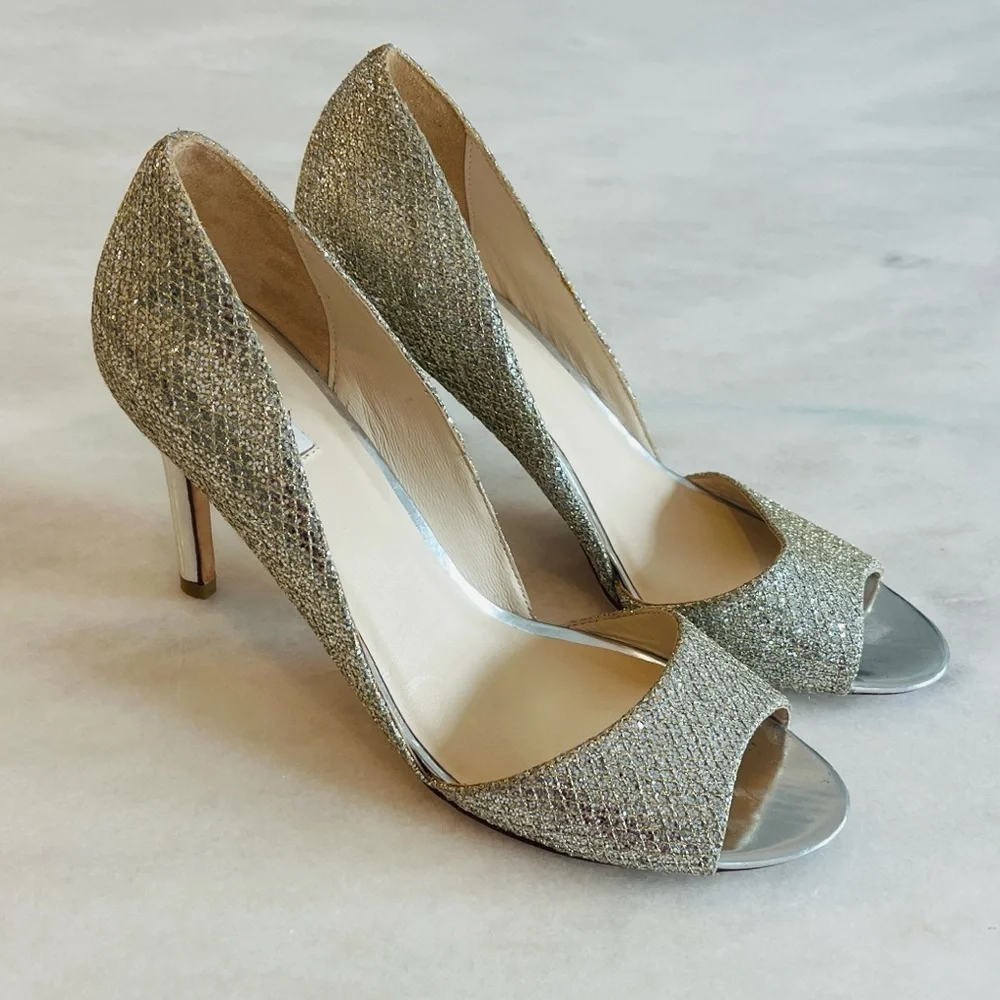 Cole Haan Gold Glitter Open-Toe Stiletto Pump